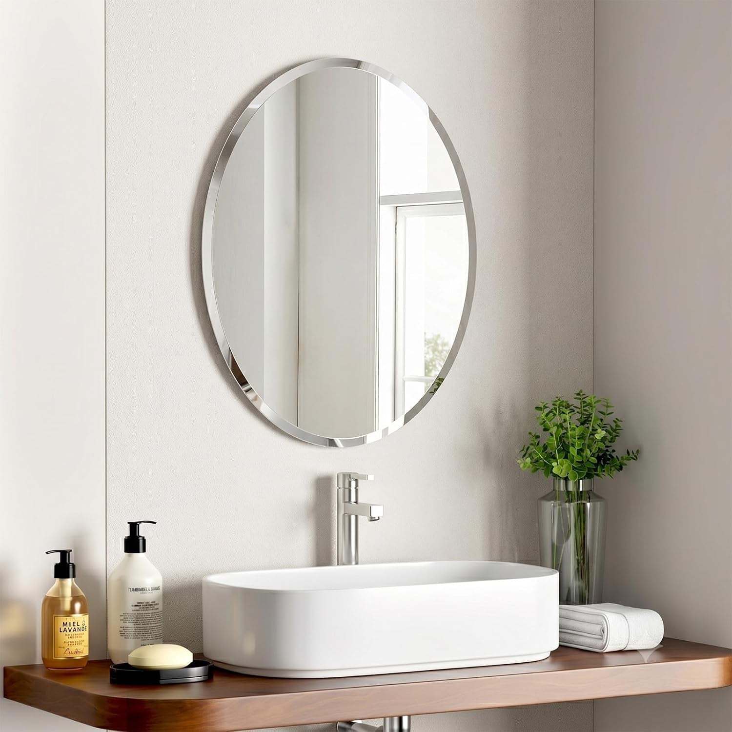 17.8X23.6 Oval Frameless Bathroom Vanity Mirror | 0.7-Inch Beveled Edge