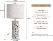 22'' Farmhouse Table Lamp for Living Room, Bedside Lamp with 2 USB Ports for Bedroom, Rustic Nightstand Lamp with Linen Lampshade for Office Hallway Home Decor, Distressed Grey (Bulb Included)