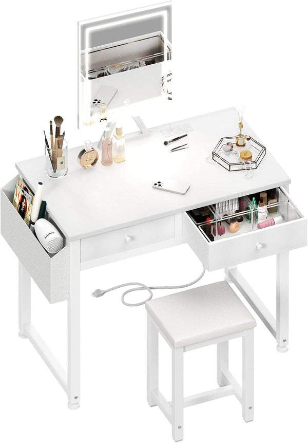 Small Makeup Vanity Desk with Fabric Drawers,  White