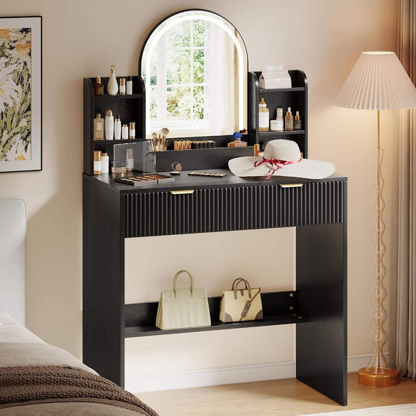 Makeup Vanity Desk with Mirror and Lights Set for Women Girls
