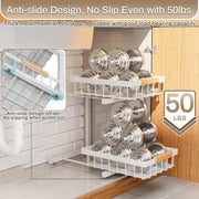 under Sink Organizer 2 Pack, Adjustable Height (11"-15.75") under Cabinet Storage, 2 Tier Pull Out Sliding Drawers for Kitchen Bathroom, Heavy Duty Metal Shelf, White