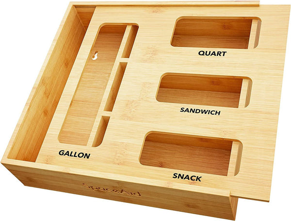 Bag Storage Organizer for Kitchen Drawer, Bamboo Organizer