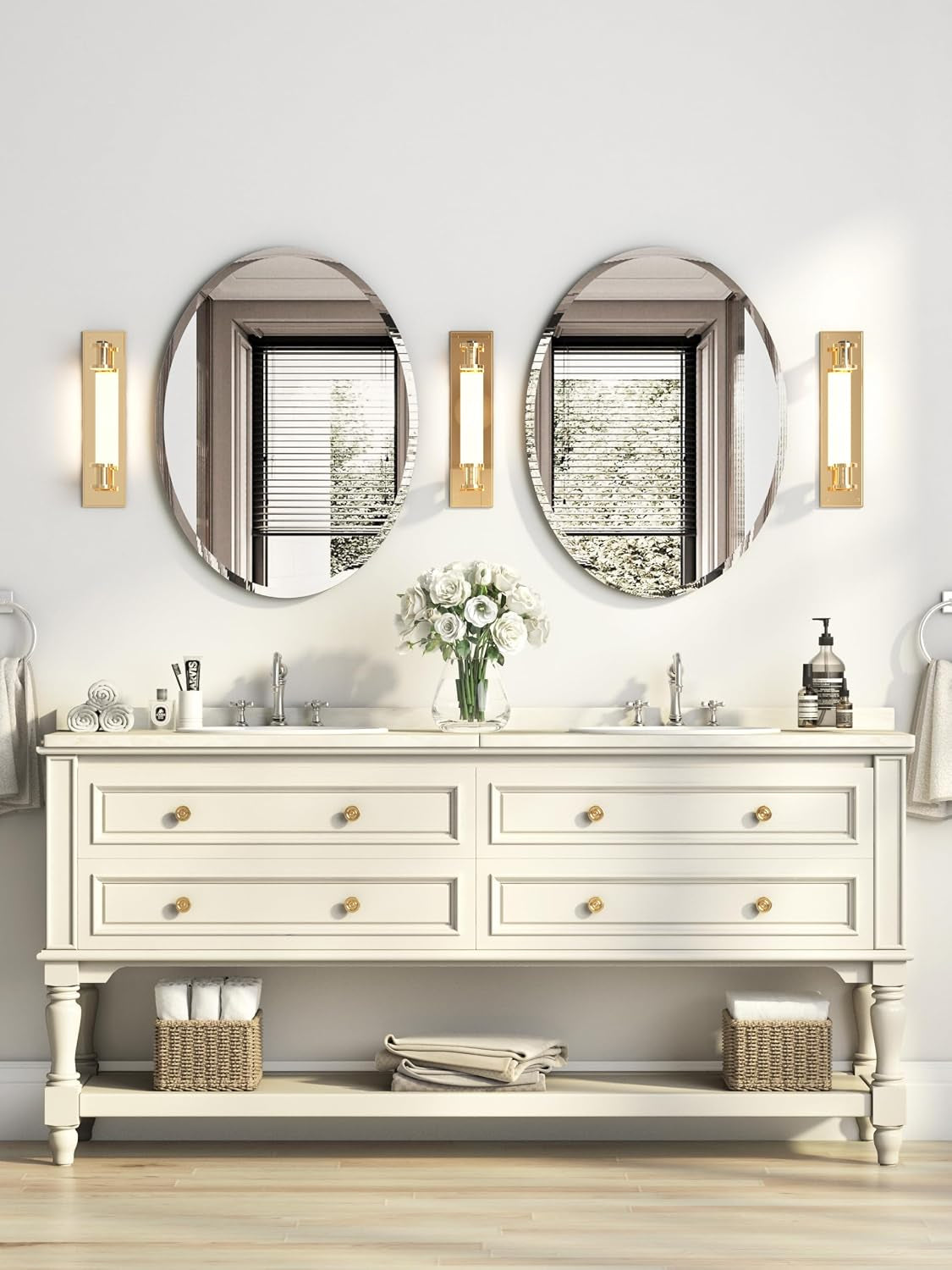 17.8X23.6 Oval Frameless Bathroom Vanity Mirror | 0.7-Inch Beveled Edge
