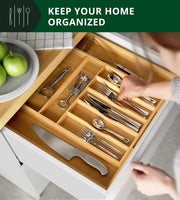 Luxury Bamboo Kitchen Drawer Organizer - Silverware Organizer, Utensil Holder & Cutlery Tray Drawer Dividers for Flatware (9 Slot, Natural)