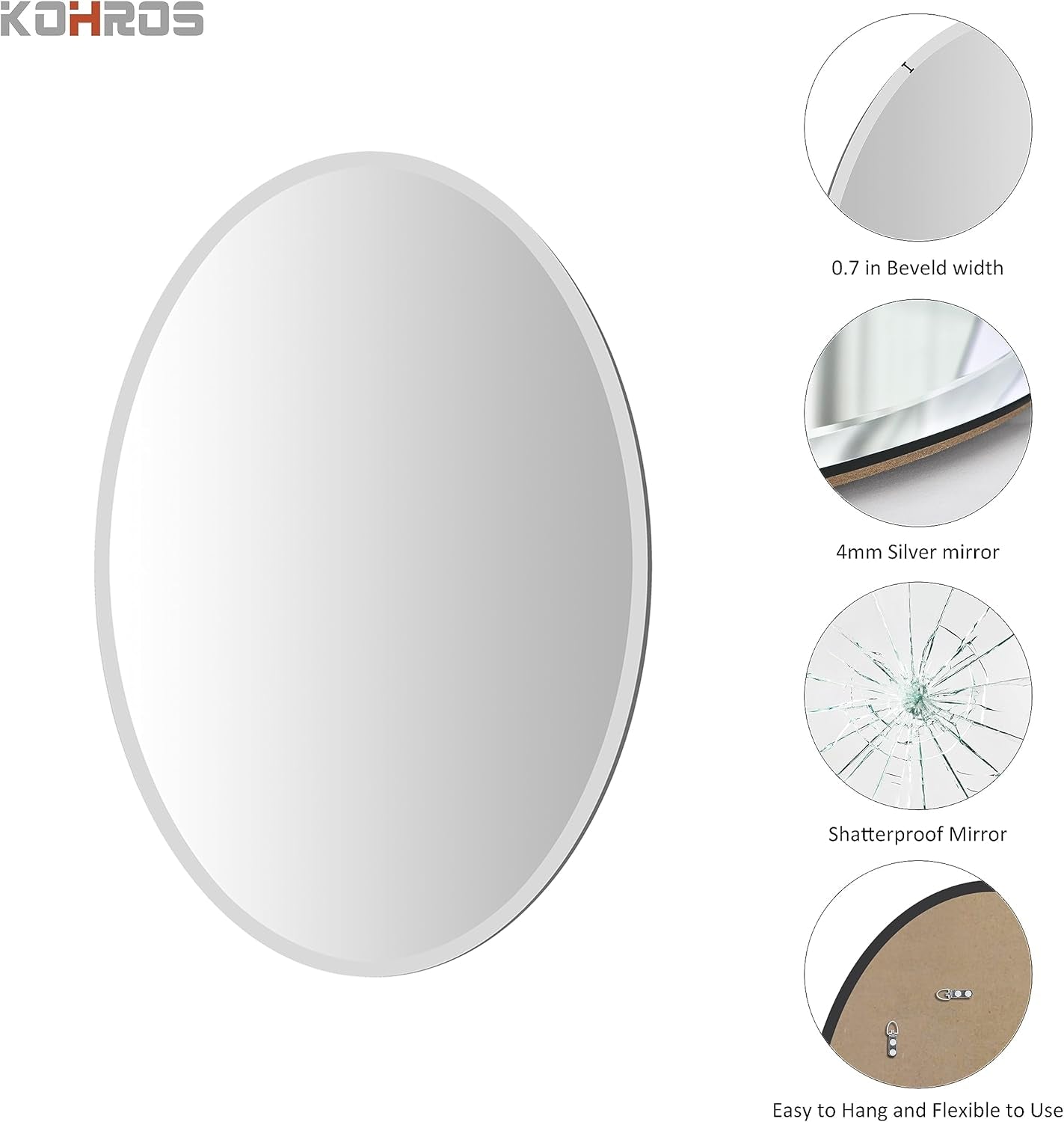 17.8X23.6 Oval Frameless Bathroom Vanity Mirror | 0.7-Inch Beveled Edge