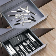 Bamboo Silverware Drawer Organizer Kitchen, Expandable Utensil Organizer with Knife Block, Cutlery Tray with Divider, Multifunctional Drawer Organizer (Black)
