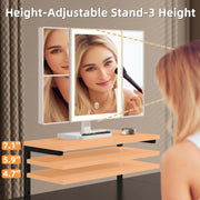 Small Makeup Vanity Desk 27.5''W with Mirror and Lights, 3 Drawers | USB Lighted Mirror, Height-Adjustable Stand, Fabric Drawers, Girls/Kids Gifts, Bedroom, Small Space, Dorm, Black