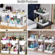 3 Pack under Sink Organizer Bathroom and Storage Cabinet (White) | 2 Tier with Hanging Cups for Kitchen