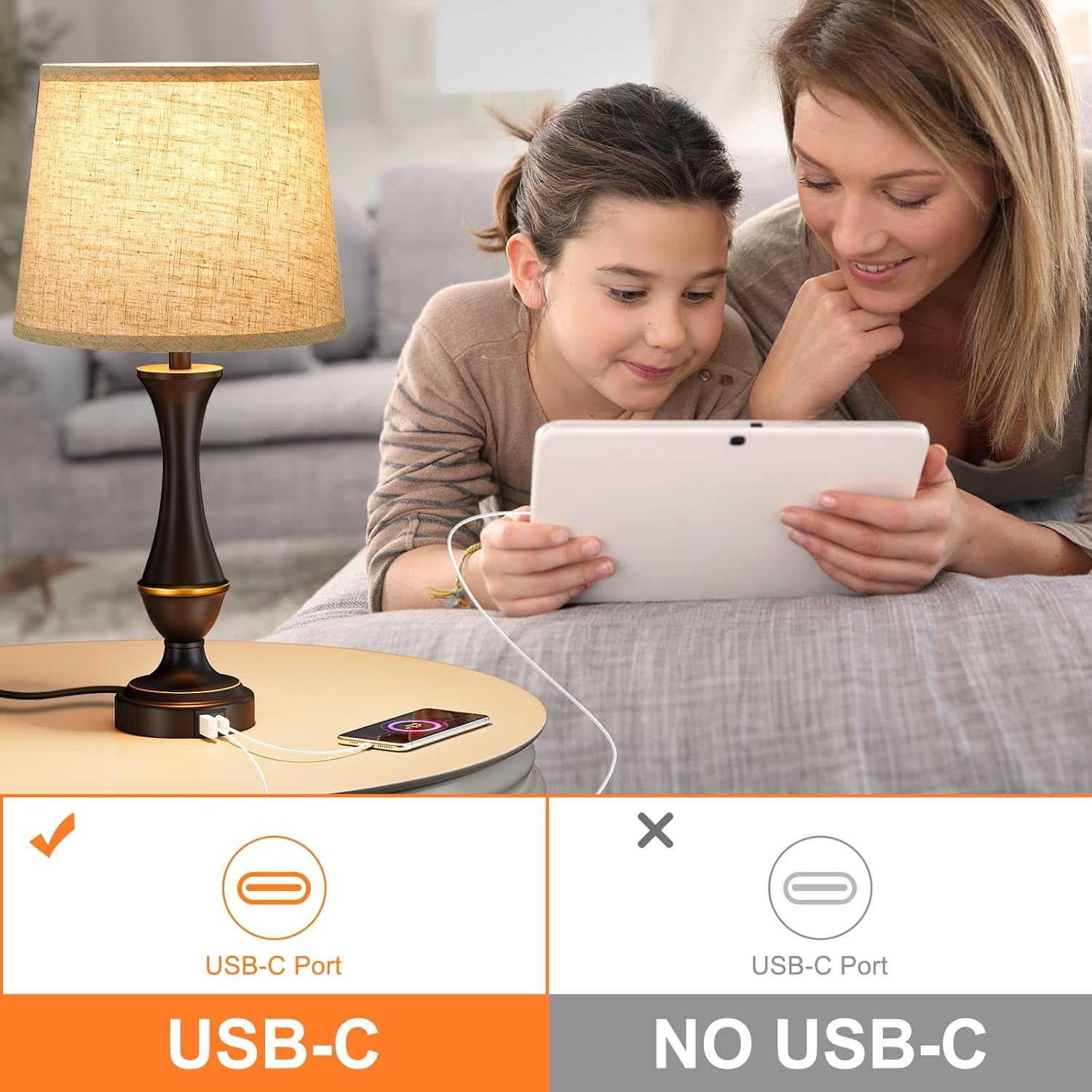 Upgraded Touch Lamps for Night Stands Set of 2 - Bedside Lamps with USB C+A, 3 Way Dimmable for Bedroom Living Room End Tables Office | Touch Control, Dimmable, USB C+A Charging Ports, LED Bulb Included, Corded, Bedside Lamp, Bedroom Lamp, Living Room Office