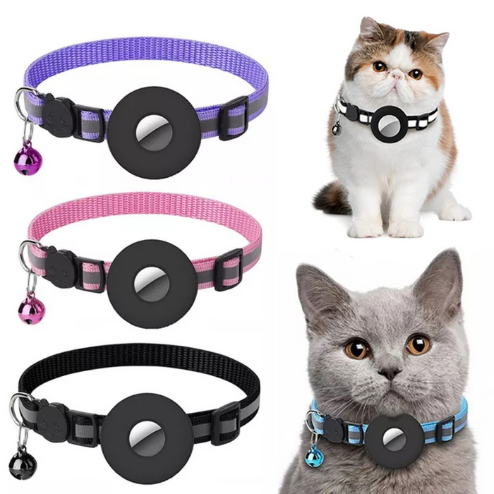 Reflective nylon waterproof collar with Airtag holder for pets in various colors