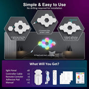 8 Pack Hexagon Lights Wall RGB Panel - Hexagonal Led Lights Room Decor Wall Lights Gifts for Men/Women Honeycomb Shape Panels Hexagon Gaming Led Lights for Bedroom Children