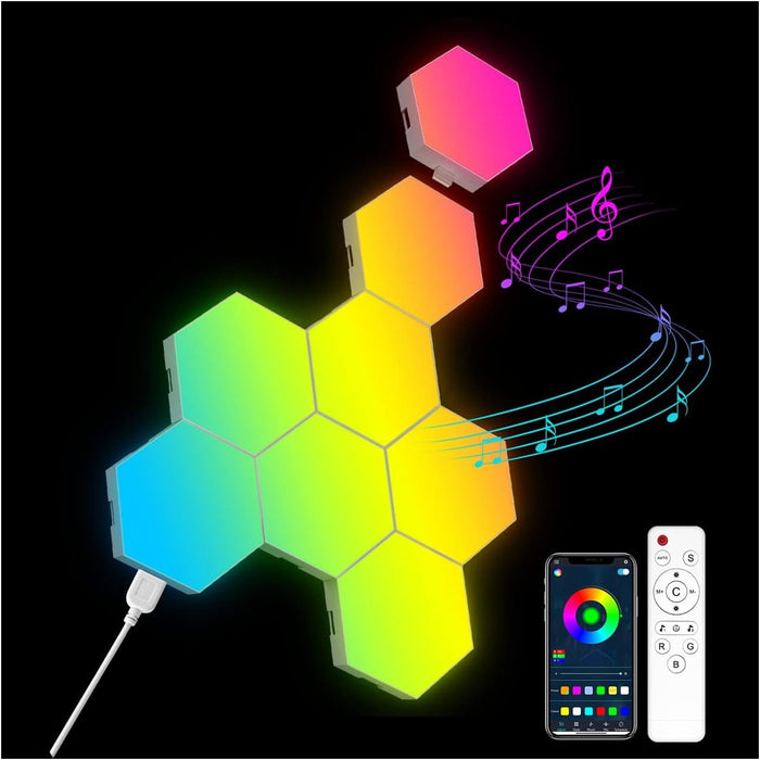 8 pack hexagon lights wall RGB panel with colorful LED hexagonal room decor and smart app control