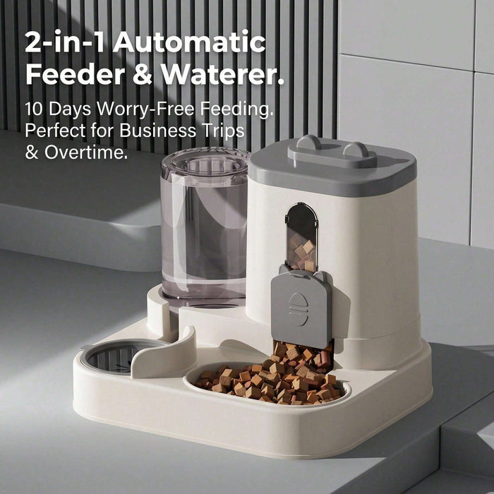 Cute cat-shaped gravity pet feeder and water dispenser with large capacity and anti-slip base in four colors