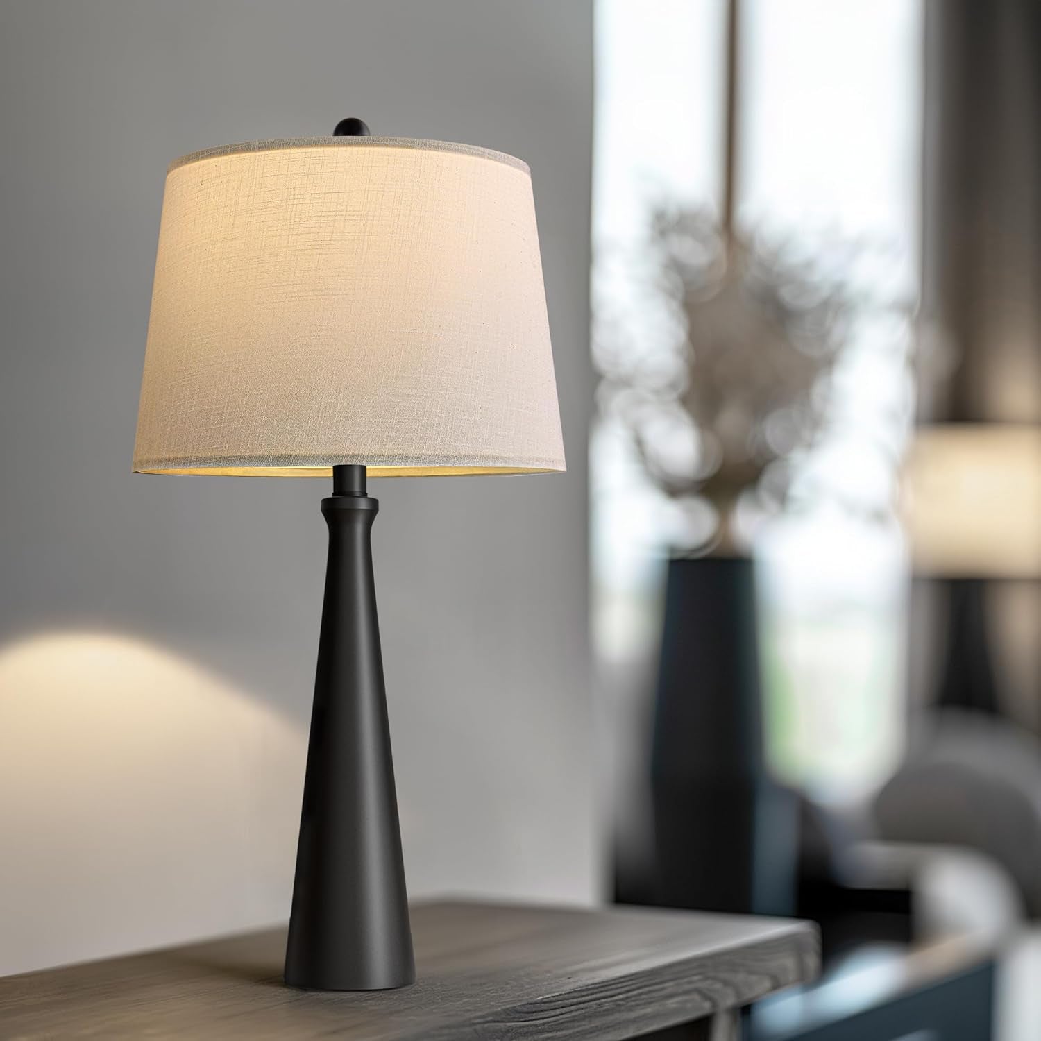 25.75" Table Lamps for Living Room, Bedside Lamp 3-Way Dimmable Touch Control, Modern Black Nightstand Lamp with Fabric Shade, Vintage Table Lamp for Bedroom, Bulb Included