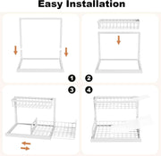 under Sink Organizer, Pull Out Cabinet Organizer 2 Tier Slide Out Sink Shelf Cabinet Storage Shelves, under Sink Storage for Kitchen Bathroom Cabinet, White, 1 Pack