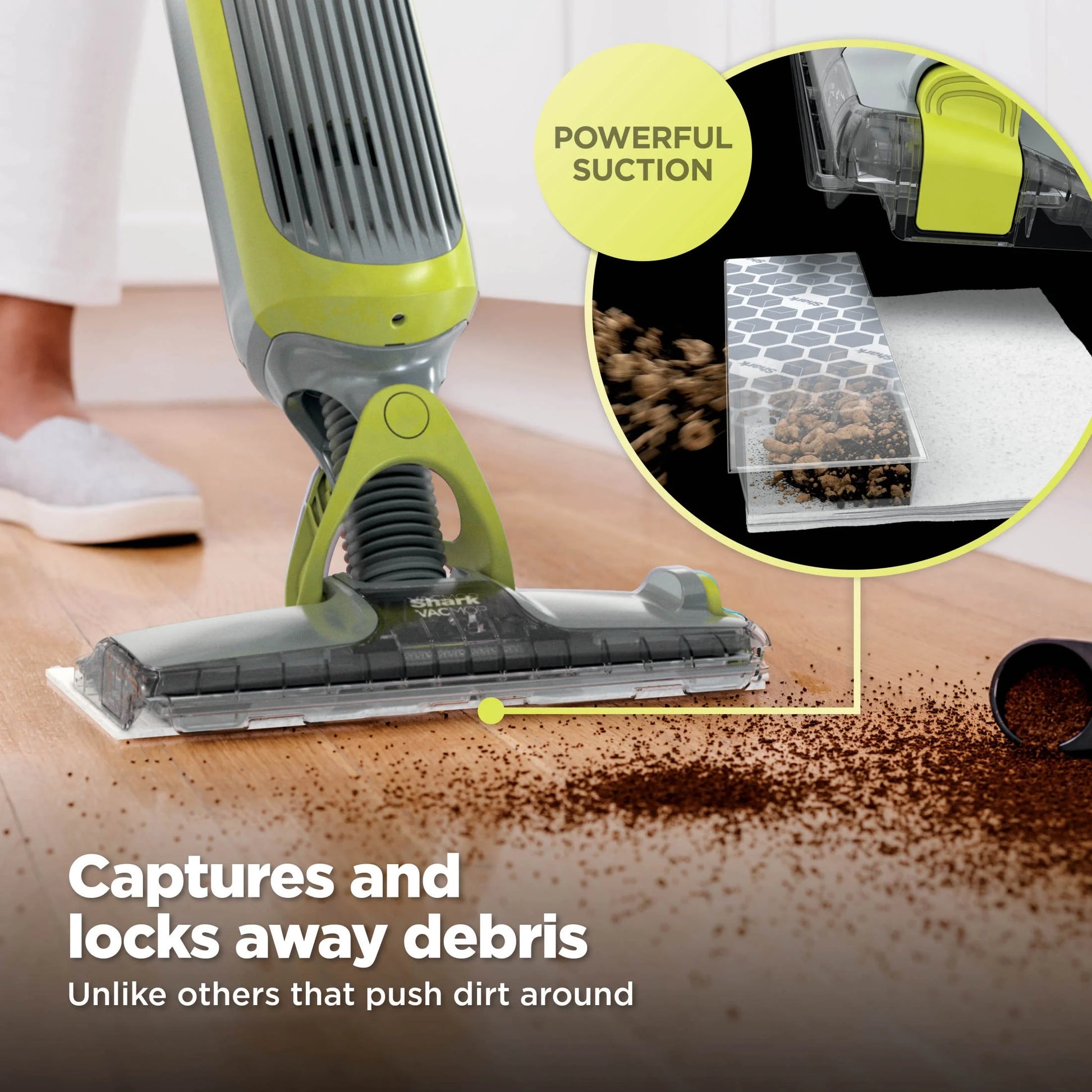 VACMOP Cordless Hard Floor Vacuum Mop, for Tile, Vinyl, Laminate, Wood, with (4) Disposable VACMOP Pads, 12-Oz  Multi-Surface Cleaner, VM200
