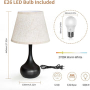 Touch Bedside Lamp for Bedroom, 3-Way Dimmable Farmhouse Table Lamps for Nightstand with Fabric Shade, Desk Lamp for Kids Reading, Home Office