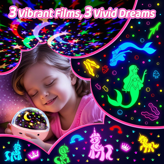 Unicorn Night Light Star Projector for Kids, 3 Films+93 Colors Kids Projector Night Light,360° Rotating All Night, Remote+Dimmable+Timer,3 Year Old Girl Gifts,4 Year Old Girl Birthday Gifts