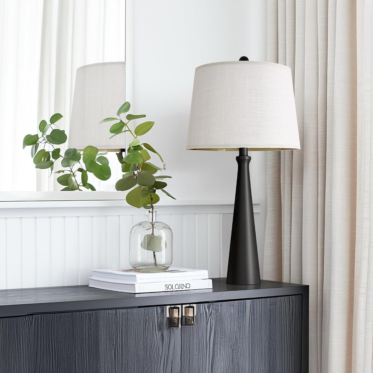 25.75" Table Lamps for Living Room, Bedside Lamp 3-Way Dimmable Touch Control, Modern Black Nightstand Lamp with Fabric Shade, Vintage Table Lamp for Bedroom, Bulb Included