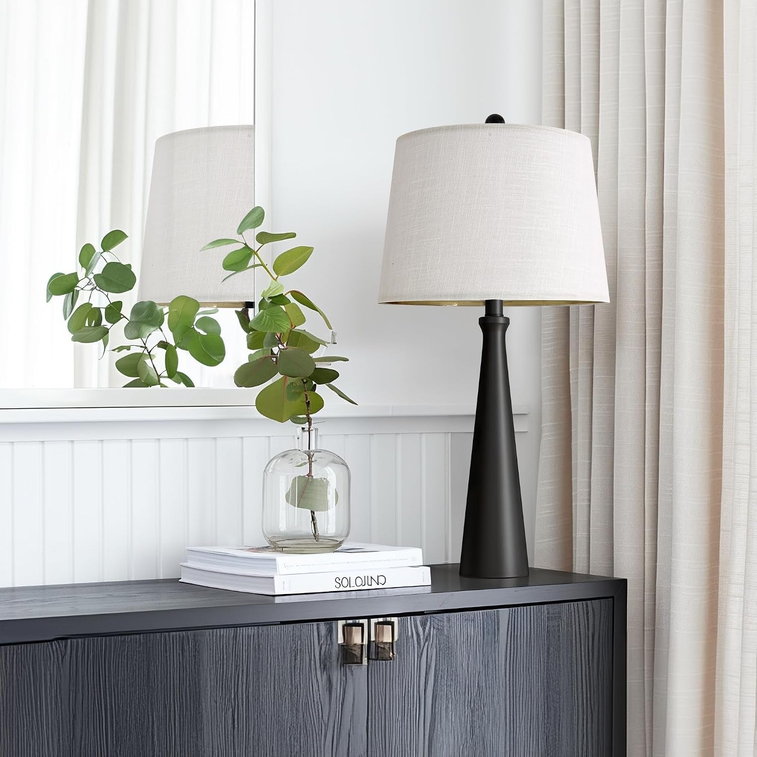 25.75" Table Lamps for Living Room, Bedside Lamp 3-Way Dimmable Touch Control, Modern Black Nightstand Lamp with Fabric Shade, Vintage Table Lamp for Bedroom, Bulb Included