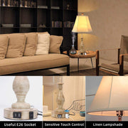Farmhouse Table Lamp Touch Control 3-Way Dimmable Table Lamp, Modern Nightstand Lamp with 2 USB Port Bedside Desk Lamp with Fabric Shade for Living Room Bedroom Hotel (Pack 1-Beige Shade)