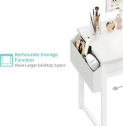 Small Makeup Vanity Desk with Fabric Drawers, 32 Inch White Vanity Desks with Mirror and Light, Dressing Table and Chair Set with Power Outlet for Girls Bedroom, White