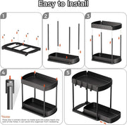 Multi-Purpose Pull-Out Storage Organizers, under Sink/Cabinet Organizers and Storage for Bathroom & Kitchen, Black, 12.8 Inches, 2 Packs