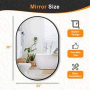 Bathroom Vanity Mirror for Wall, 36''X24'' Black Oval Bathroom Mirror for over Sink, Bedroom, Living Room, Entryway, HD Tempered Glass, Wall Mounted Horizontally or Vertically