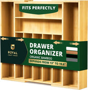 Expandable luxury bamboo kitchen drawer organizer with 9 slots for silverware and utensils