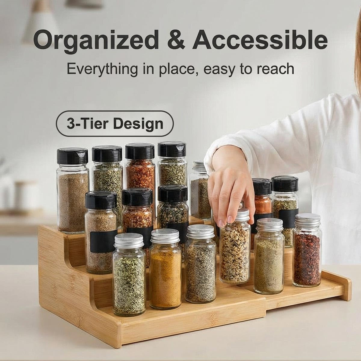Spice Rack Organizer for Cabinet, Spice Organization for Cabinet, Spice Rack for Countertop,15.7 Inch Adjustable Seasoning Organizer Spice Organizer (1 Pack, Medium)