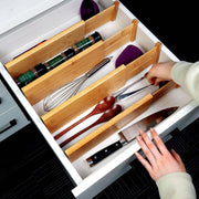 Bamboo Dresser Drawer Dividers, 4'' High Adjustable Drawer Organizers for Clothing, Spring Loaded, Works in Kitchen, Bathroom, Bedroom, Drawer, Desk, 4 Pcs