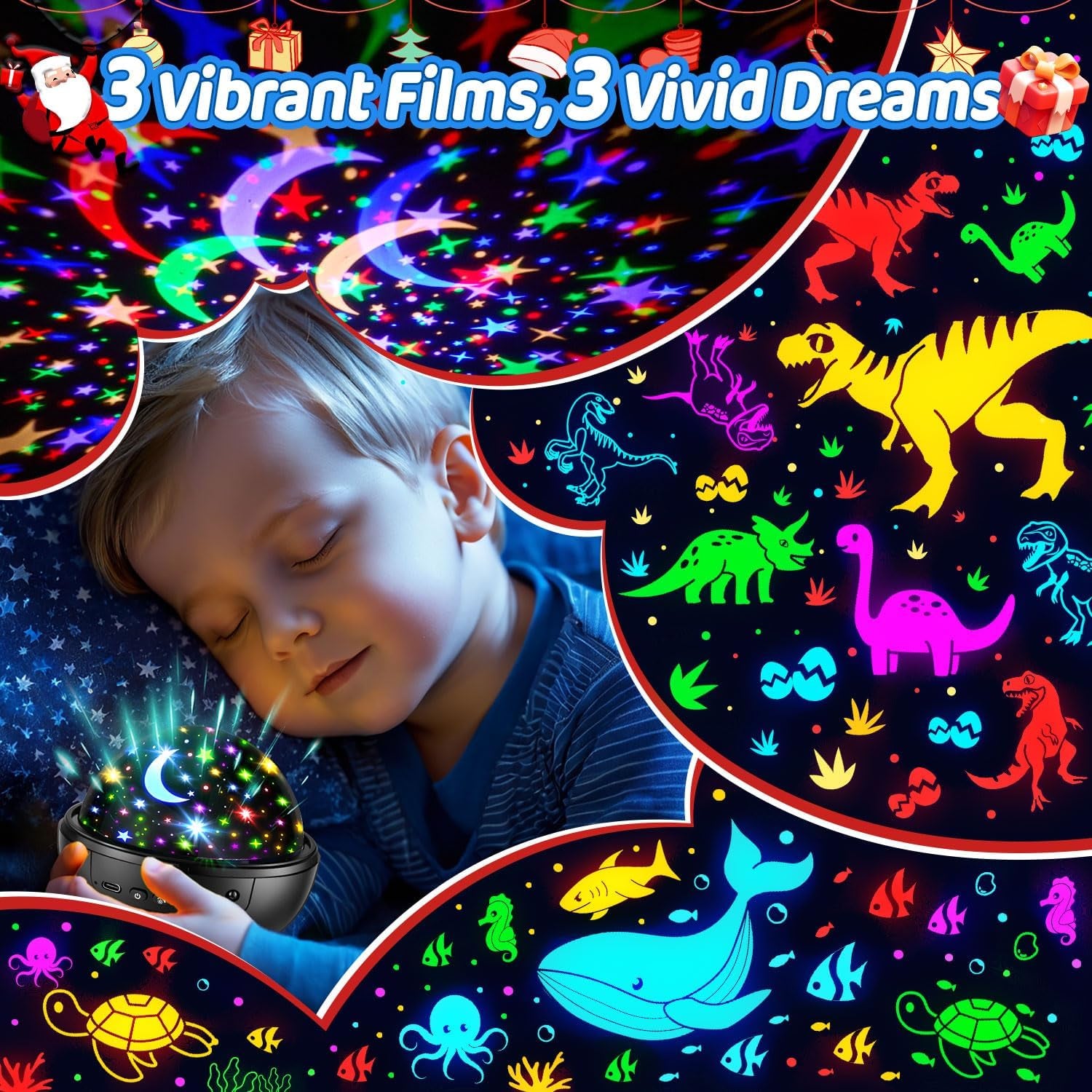 Night Light for Kids,93 Lighting+3 Films Kids Night Light Projector,Remote+Dimmable Star Projector,360° Ceiling Stars Glow in the Dark Stars,Christmas Gifts for 4 Year Old Boy Birthday Gift