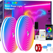 12M(2 Roll 6M) RGB Neon Lights LED Rope Light,40Ft Waterproof Bluetooth APP Remote Control Music Sync Strip Light,24V Flexible DIY Silicone Light for Bedroom Home Indoor Outdoor Decor(40Ft)