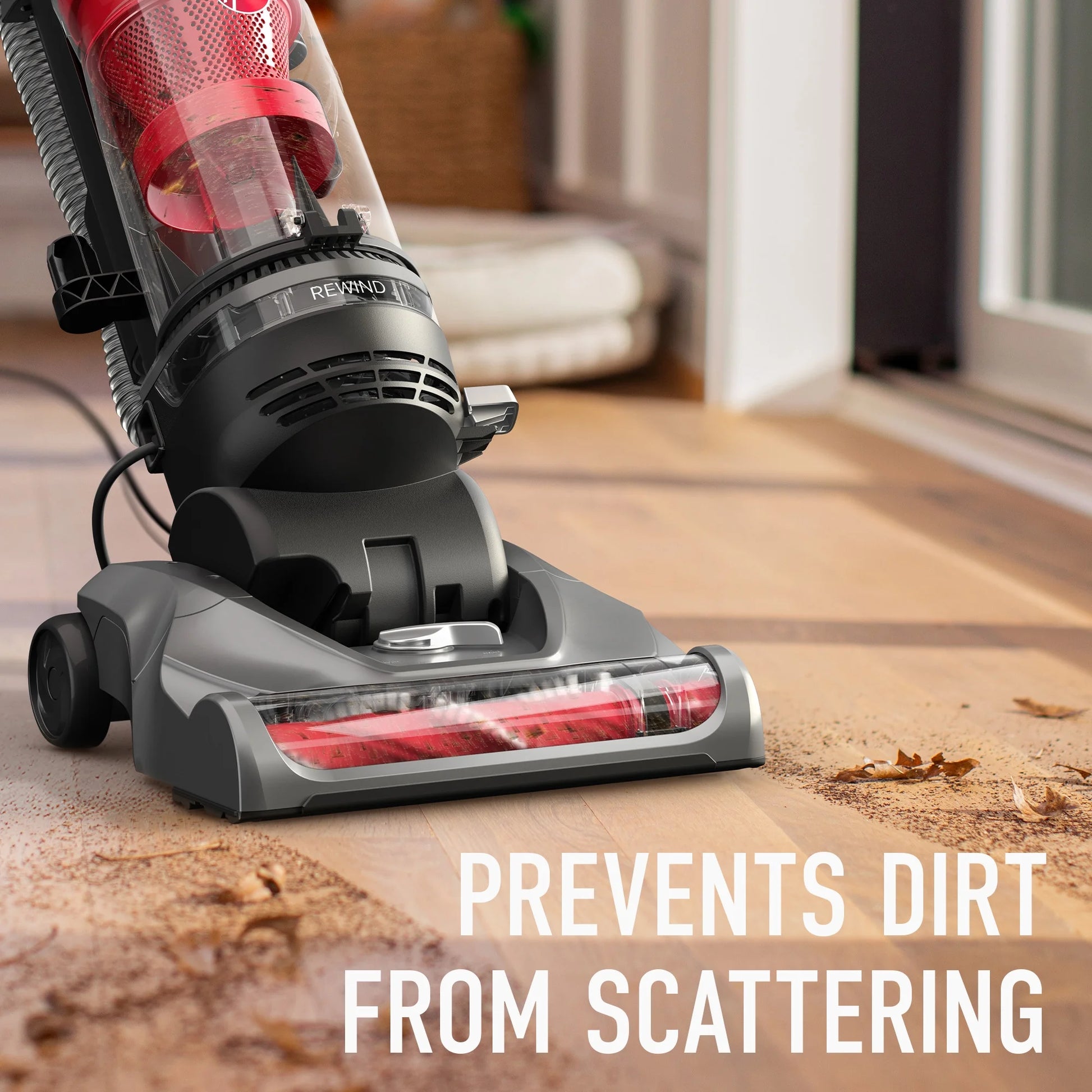 Rewind Pet Bagless Upright Vacuum Cleaner, Pet Friendly, Automatic Cord Rewind, Multi-Surface and above Floor Cleaning, UH77410V, Gray & Red