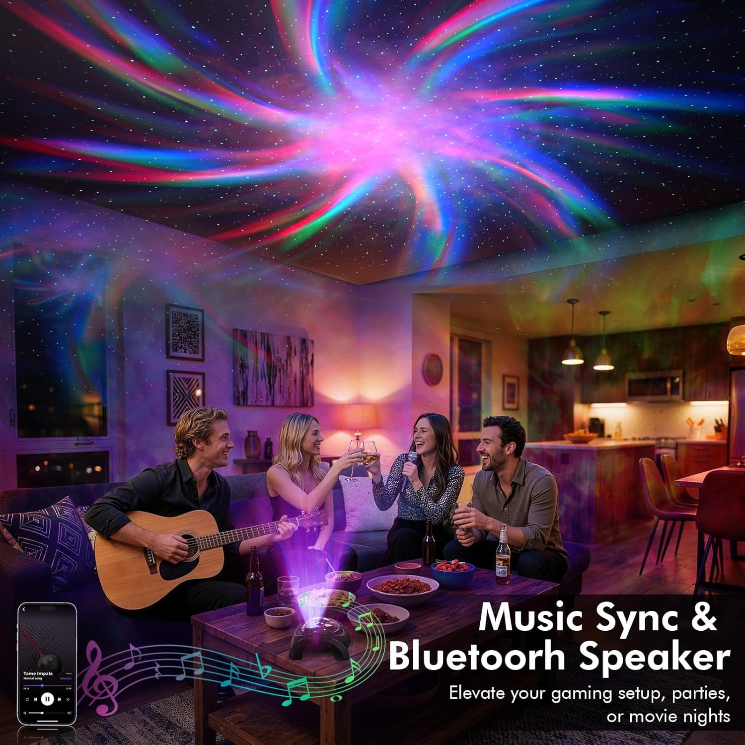 Dual Lens Galaxy Projector, Star Projector for Bedroom with 58 Light Effects, Night Light Projector with White Noise & Bluetooth Speaker, Remote Timer, Room Decor Gift for Kids Adults Teens