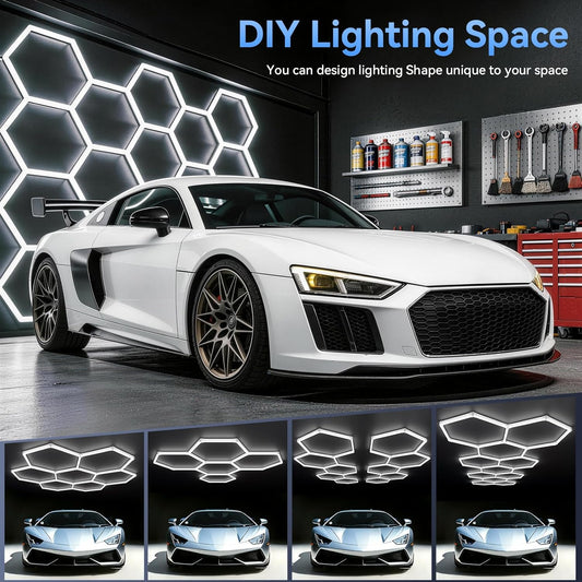 Hexagon 5000K LED Garage Lights: 25 Pack Updated 1.31-Inch Wider Size,26300Lm Super Bright Hex Lighting Ceiling LED Shop Light for Garage, Car Detailing, Workshop, Warehouse, Gym, Basement