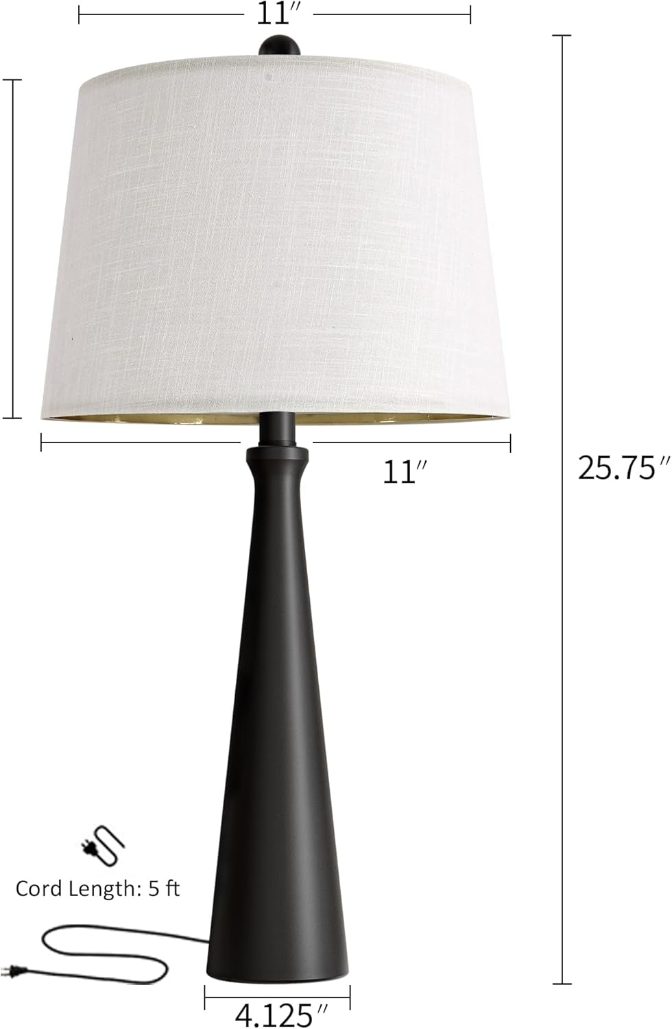 25.75" Table Lamps for Living Room, Bedside Lamp 3-Way Dimmable Touch Control, Modern Black Nightstand Lamp with Fabric Shade, Vintage Table Lamp for Bedroom, Bulb Included