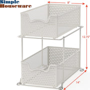 2 Tier Sliding Cabinet Basket Organizer Drawer, White