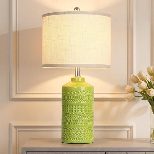 Light Green Ceramic Table Lamp 25" 3-Way Dimmable LED Bulb Included