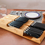 Bamboo In-Drawer Knife Block Set for 16 Knives(Not Included), Large Kitchen Detachable Washable Cutlery Slot Organizer Storage Holder for Sharpening Steel and Cutter