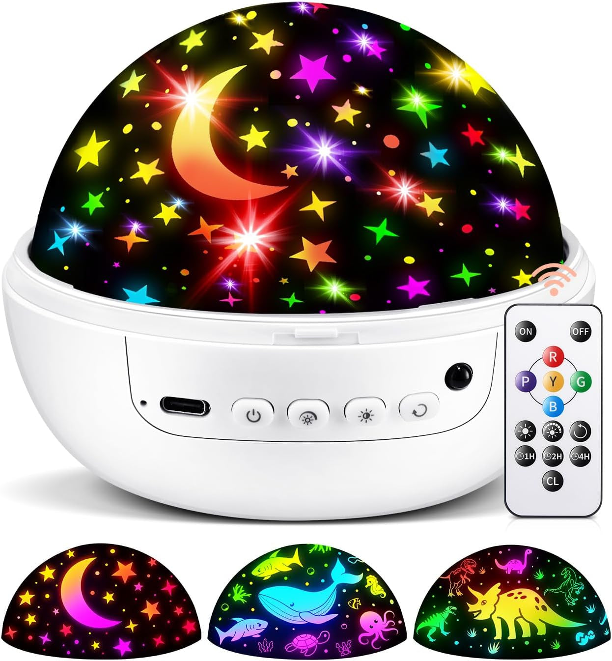 Boy Room Decor, 93 Lighting+3 Films Toddler Room Decor, Remote+Dimmable+360° Slient Nightlight for Baby Nursery, Starry Night Light up Toys, Moon Projector (White)