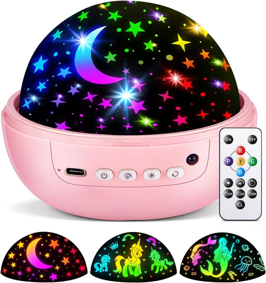 Unicorn Night Light Star Projector for Kids, 3 Films+93 Colors Kids Projector Night Light,360° Rotating All Night, Remote+Dimmable+Timer,3 Year Old Girl Gifts,4 Year Old Girl Birthday Gifts