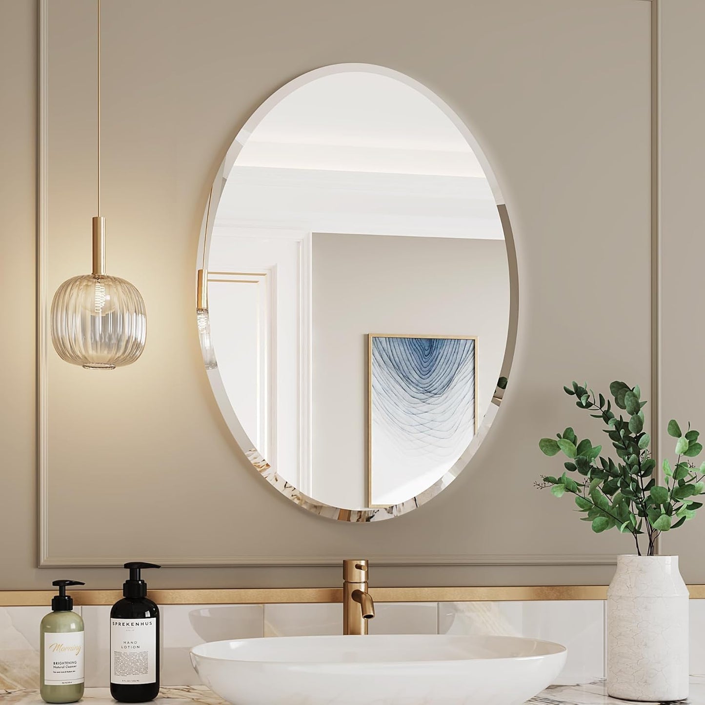 17.8X23.6 Oval Frameless Bathroom Vanity Mirror | 0.7-Inch Beveled Edge
