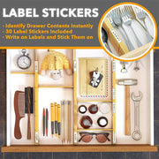 Bamboo Drawer Dividers with Inserts and Labels, Kitchen Adjustable Drawer Organizers, Expandable Organization for Home, Office, Dressers, 4 Dividers with 9 Inserts (17"-22" Natural)